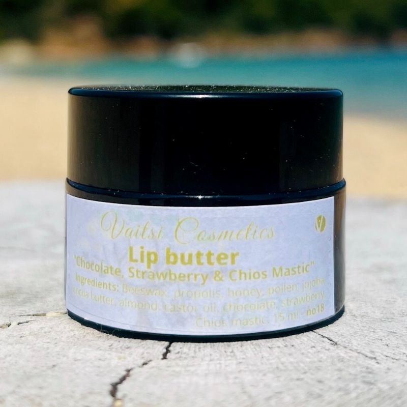 Enjoy the softness of your lips with the Chocolate, Strawberry & Chios Mastic Lip Butter. Visit us to learn more about this lip treat - VAITSI COSMETICS